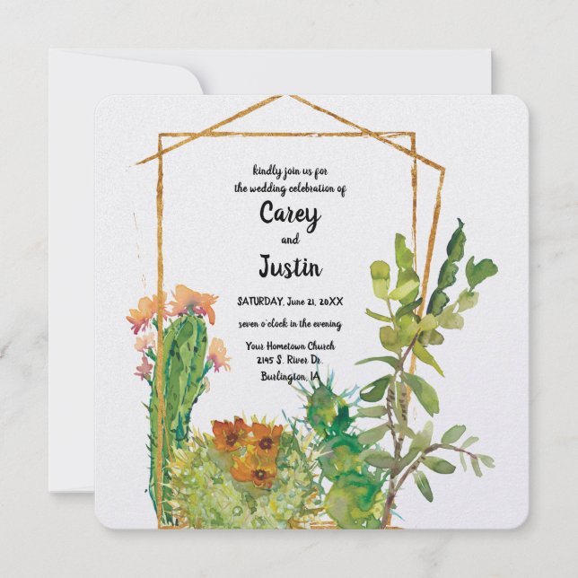 Desert Cactus Watercolor Wedding Invitation (Front)