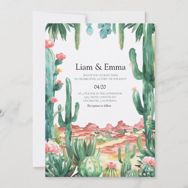 Desert Cactus Wedding Landscape Invitation (Front)