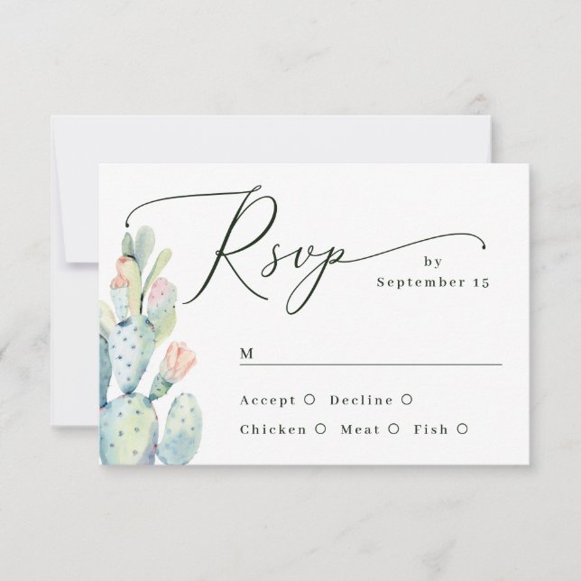 Desert Cactus Wedding | Southwestern Boho Meal RSVP Card (Front)