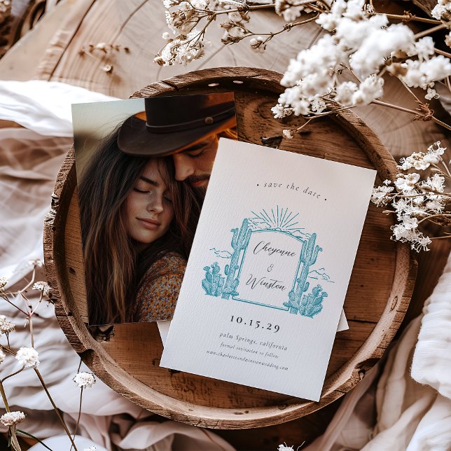 Desert Cactus Western Monogram Save the Date  Invitation (Western Cactus Wedding Crest Wedding Save the Date )