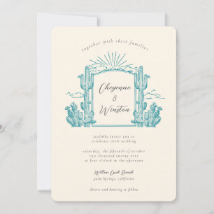 Desert Cactus Western Monogram Wedding  Invitation
