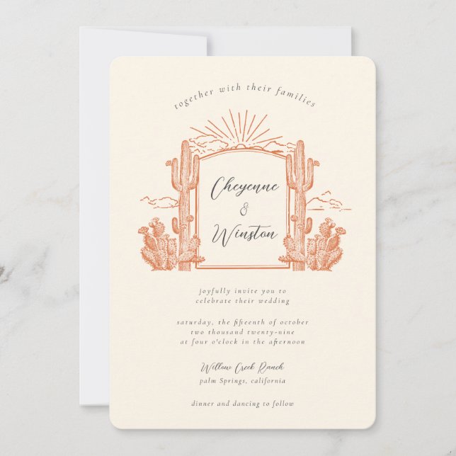 Desert Cactus Western Monogram Wedding  Invitation (Front)