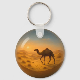 Desert Camel in Glass Sphere Keychain