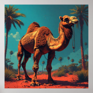 Desert Camel Stands Tall Under Palm Trees Poster