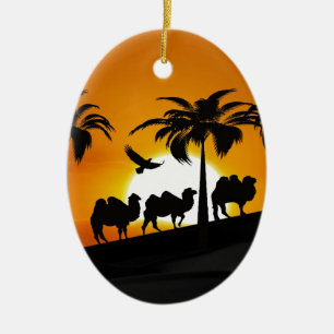 Desert Camels at sunset Ceramic Tree Decoration
