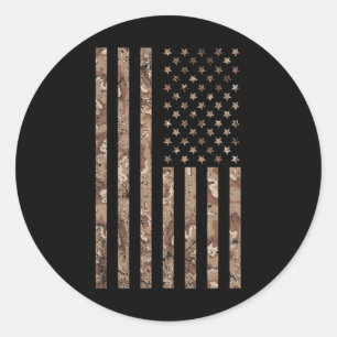 Desert Camo American Flag Military 4th Of July Ame Classic Round Sticker