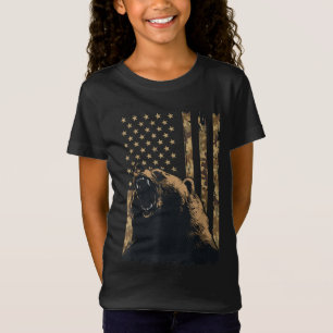 Desert Camo Grizzly Bear Grunge American Flag Tact T-Shirt