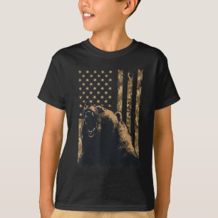 Desert Camo Grizzly Bear Grunge American Flag Tact T-Shirt