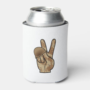 Desert Camouflage Hand Victory / Peace Sign Can Cooler