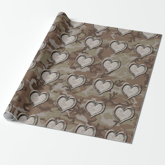 Desert Camouflage Heart Wrapping Paper (Unrolled)