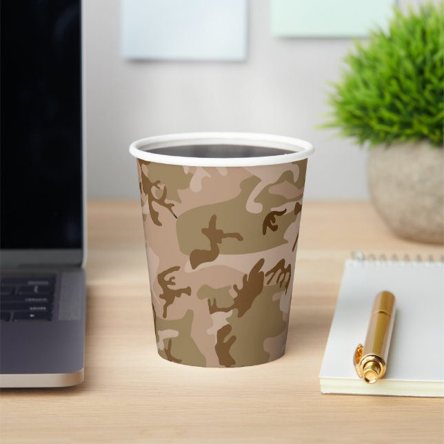 Desert Camouflage Pattern, Military Pattern, Army Paper Cups (Insitu)