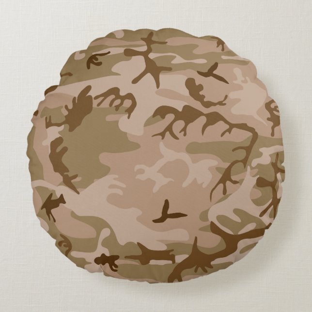 Desert Camouflage Pattern, Military Pattern, Army Round Cushion (Front)