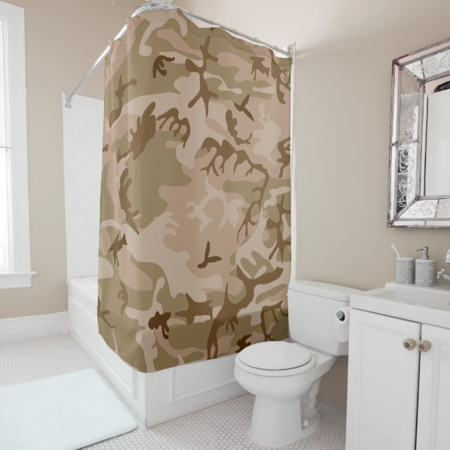 Desert Camouflage Pattern, Military Pattern, Army Shower Curtain (In Situ)
