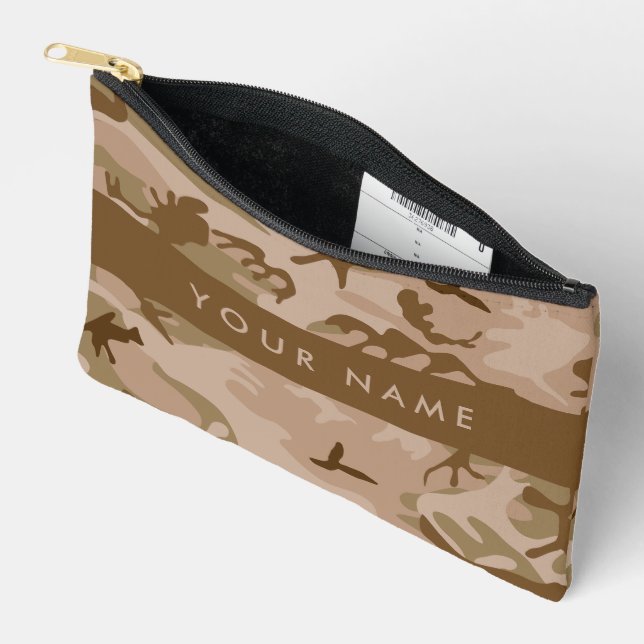 Desert Camouflage Pattern, Your name, Personalise Accessory Pouch (Open)