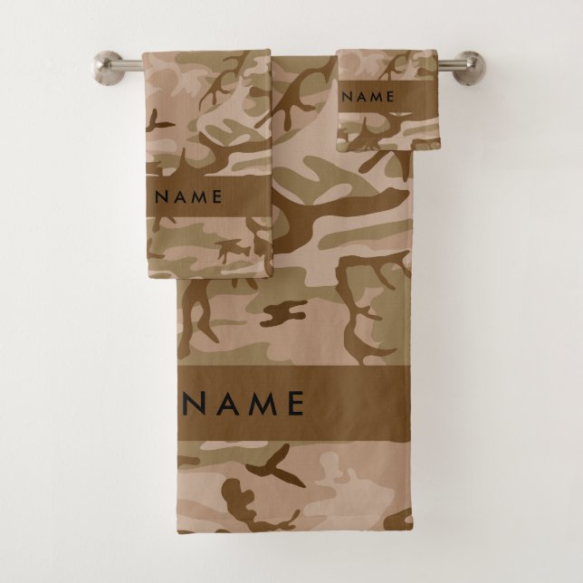 Desert Camouflage Pattern, Your name, Personalise Bath Towel Set (Insitu)