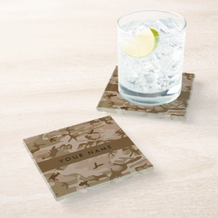Desert Camouflage Pattern, Your name, Personalise Glass Coaster