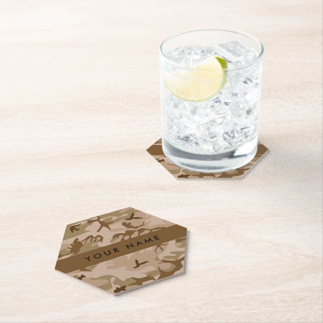 Desert Camouflage Pattern, Your name, Personalise Paper Coaster (Insitu)