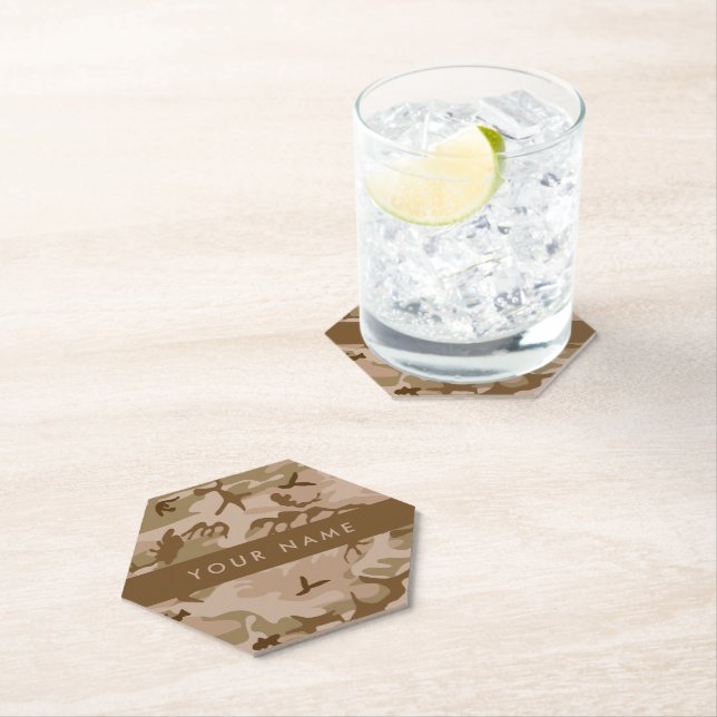 Desert Camouflage Pattern, Your name, Personalise Paper Coaster (Insitu)