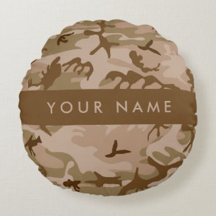 Desert Camouflage Pattern, Your name, Personalise Round Cushion