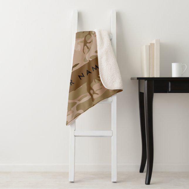 Desert Camouflage Pattern, Your name, Personalise Sherpa Blanket (In Situ)