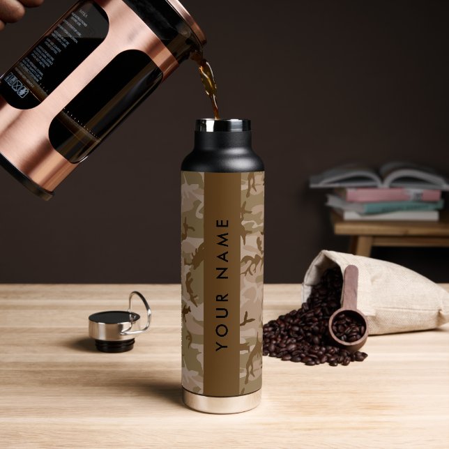 Desert Camouflage Pattern, Your name, Personalise Water Bottle (Coffee)