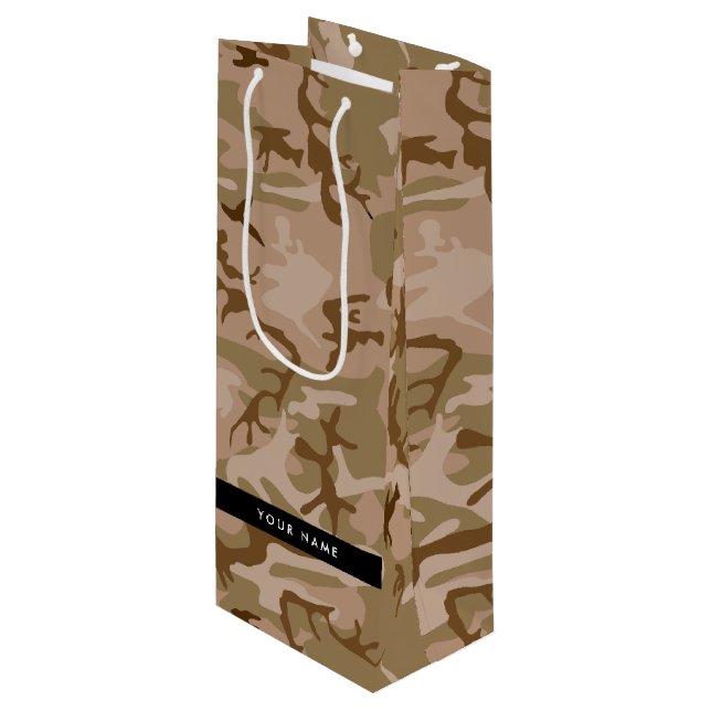 Desert Camouflage Pattern, Your name, Personalise Wine Gift Bag (Front Angled)