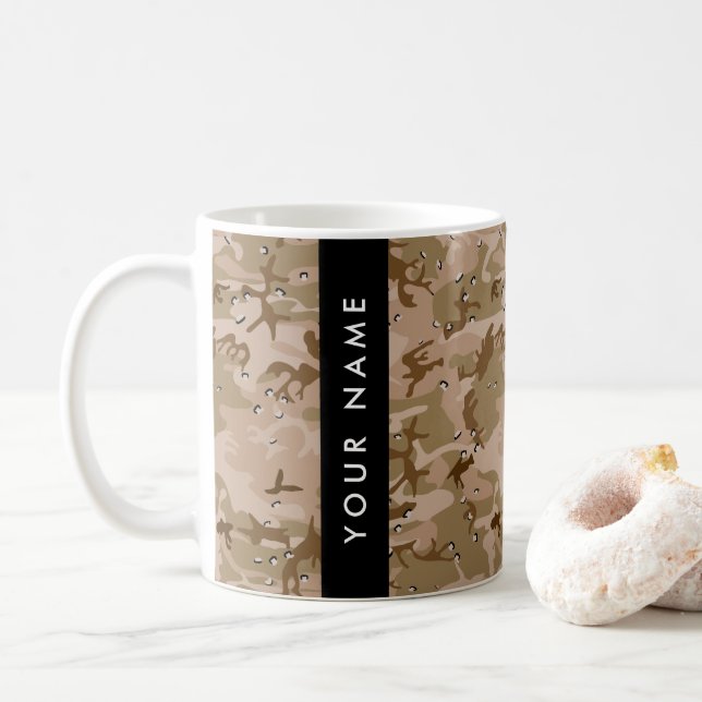 Desert Camouflage Pebbles, Your name, Personalise Coffee Mug (With Donut)