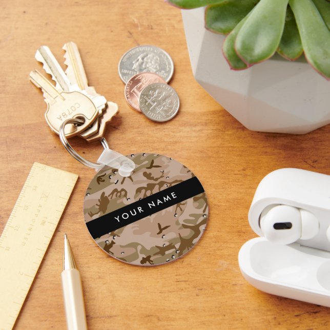 Desert Camouflage Pebbles, Your name, Personalise Key Ring (Desk)