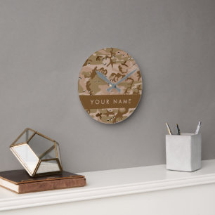 Desert Camouflage Pebbles, Your name, Personalise Round Clock