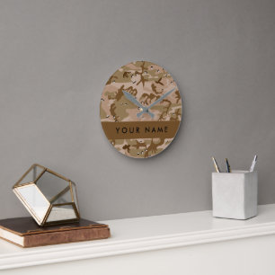Desert Camouflage Pebbles, Your name, Personalise Round Clock