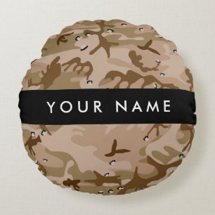 Desert Camouflage Pebbles, Your name, Personalise Round Cushion