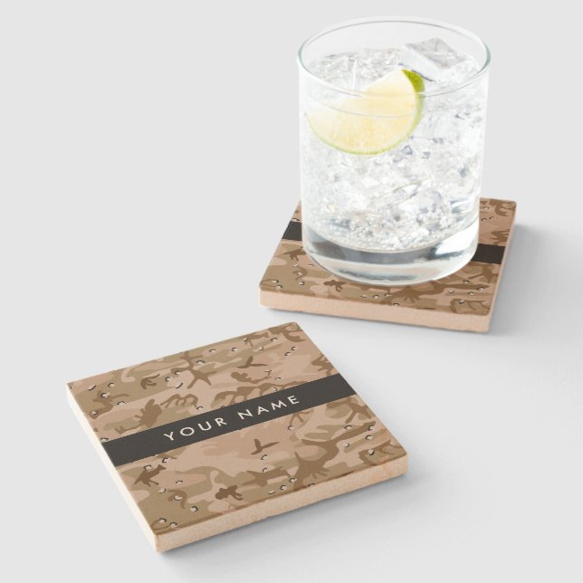 Desert Camouflage Pebbles, Your name, Personalise Stone Coaster (Side)