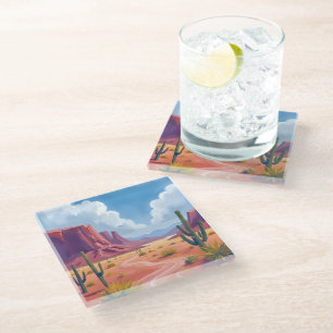 Desert Canyon Cactus Nature Landscape Glass Coaster