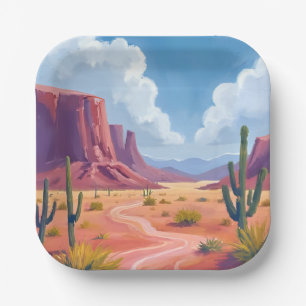 Desert Canyon   Cactus Nature Landscape Paper Plate