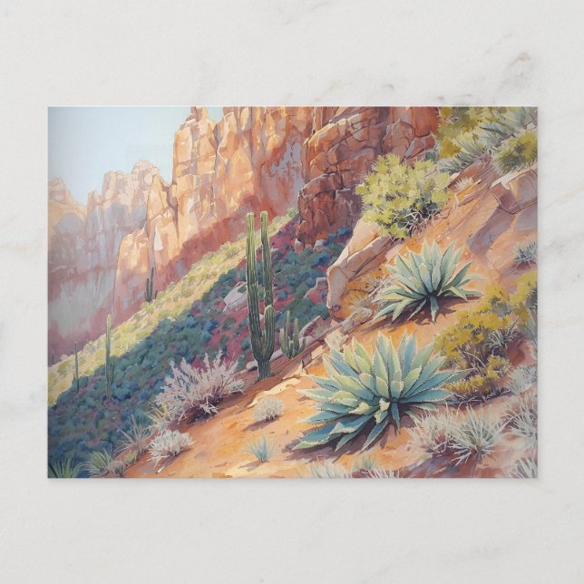 Desert Canyon Landscape with Cactus and Agave Postcard (Front)