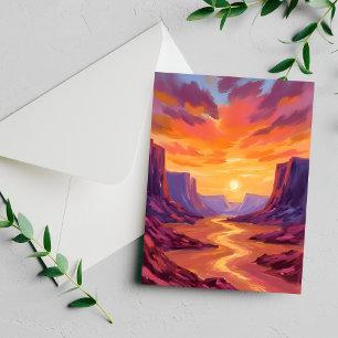 Desert Canyon Sunset Yellow Painting Card