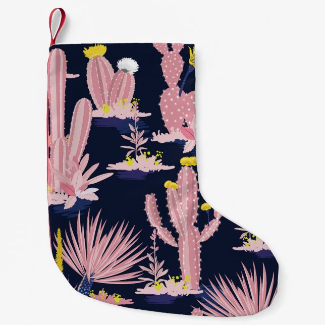 Desert Chic: Pastel Cactus Bloom Small Christmas Stocking (Front)