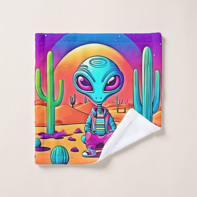 Desert Chillin' Alien Art Bath Towel Set (Wash Cloth)
