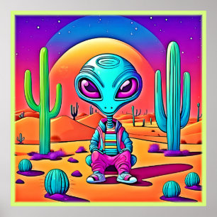 Desert Chillin' Alien Art Poster