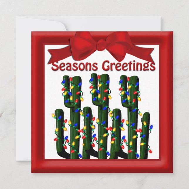Desert Christmas Cactus Tree Flat Greeting Holiday Card (Front)