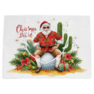 Desert Christmas with Cactus Santa Claus Large Gift Bag
