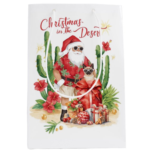 Desert Christmas with Cactus Santa Claus  Medium Gift Bag (Front)