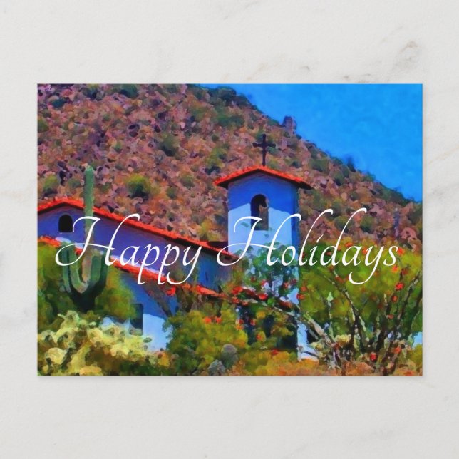 Desert church, Happy Holidays Postcard (Front)