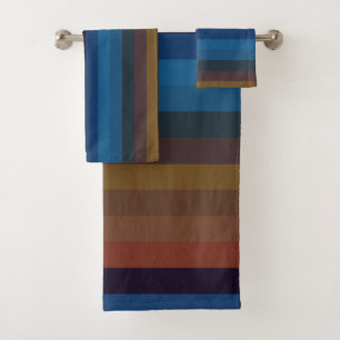 Desert Coast Stripes Terracotta, Denim Blue Bath Towel Set
