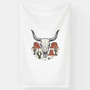 Desert Cow Skull Vintage Southwest Cactus Art Banner