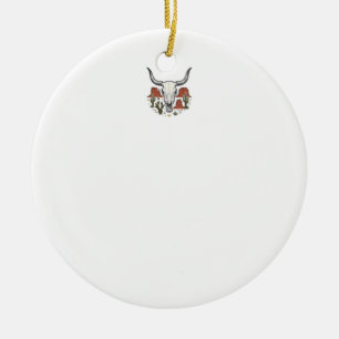 Desert Cow Skull Vintage Southwest Cactus Art Ceramic Tree Decoration