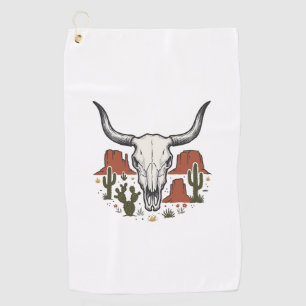 Desert Cow Skull Vintage Southwest Cactus Art Golf Towel