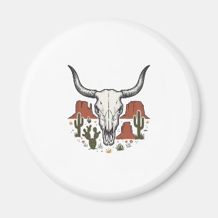Desert Cow Skull Vintage Southwest Cactus Art Magnet