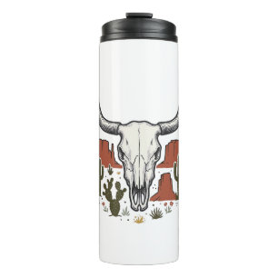 Desert Cow Skull Vintage Southwest Cactus Art Thermal Tumbler