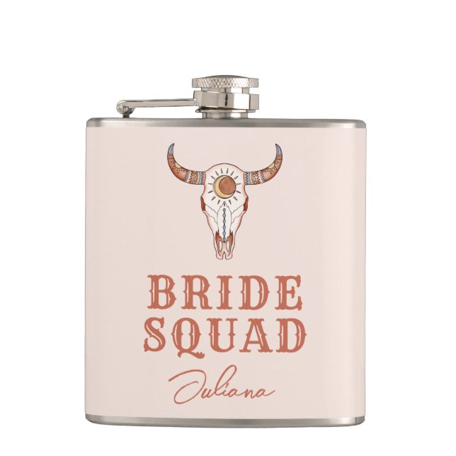 Desert Cowgirl Last Rodeo Bride Squad Flask (Front)